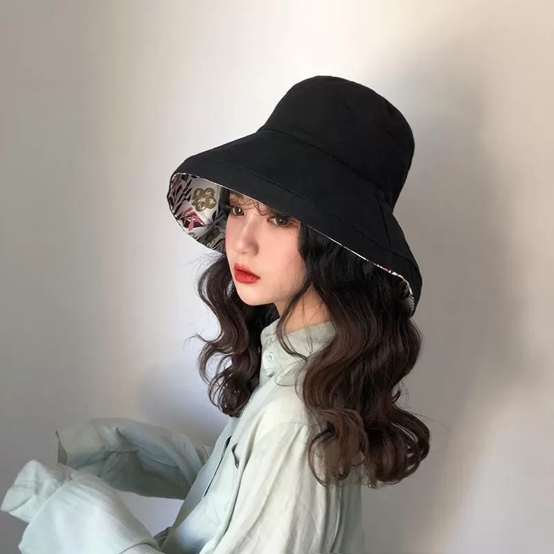 Female Summer Sun Hat Solid Color Foldable Hat