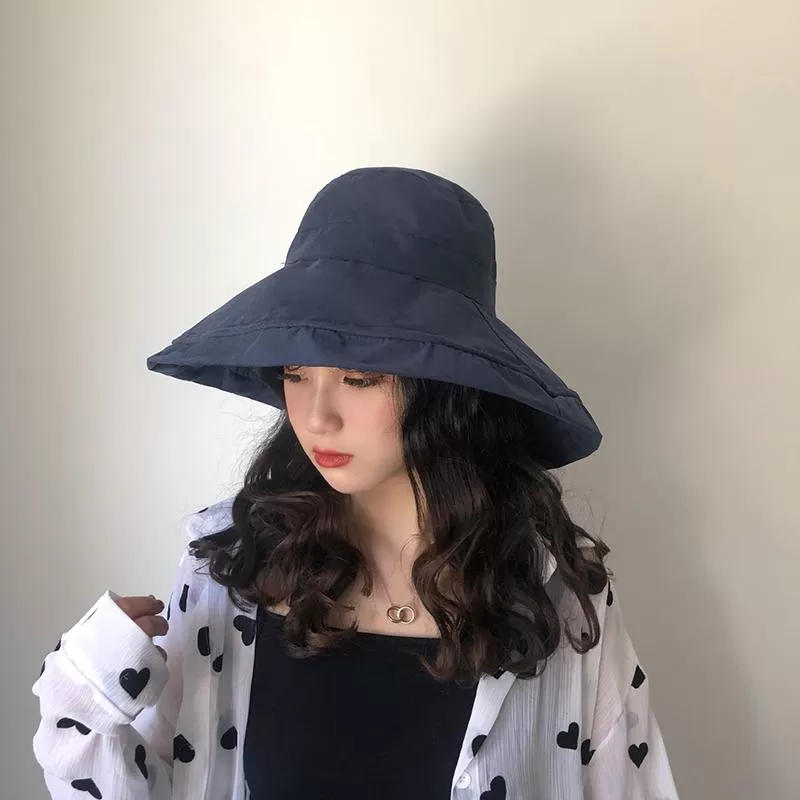 Female Summer Sun Hat Solid Color Foldable Hat