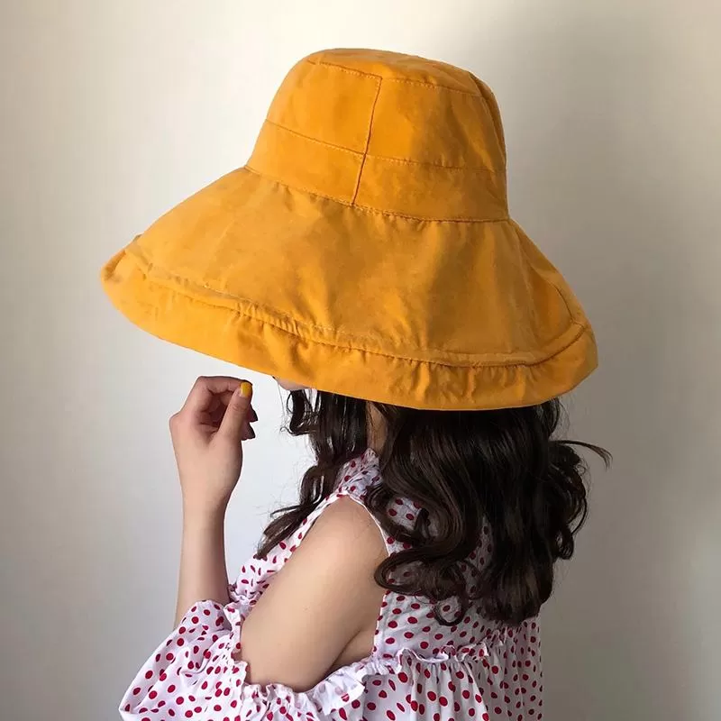 Female Summer Sun Hat Solid Color Foldable Hat