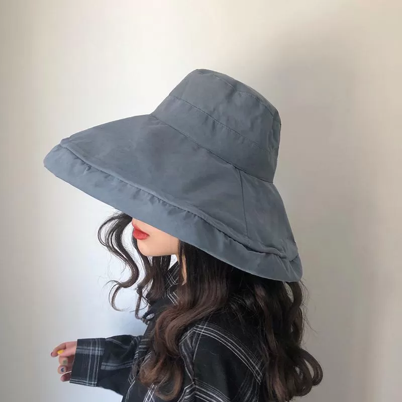 Female Summer Sun Hat Solid Color Foldable Hat