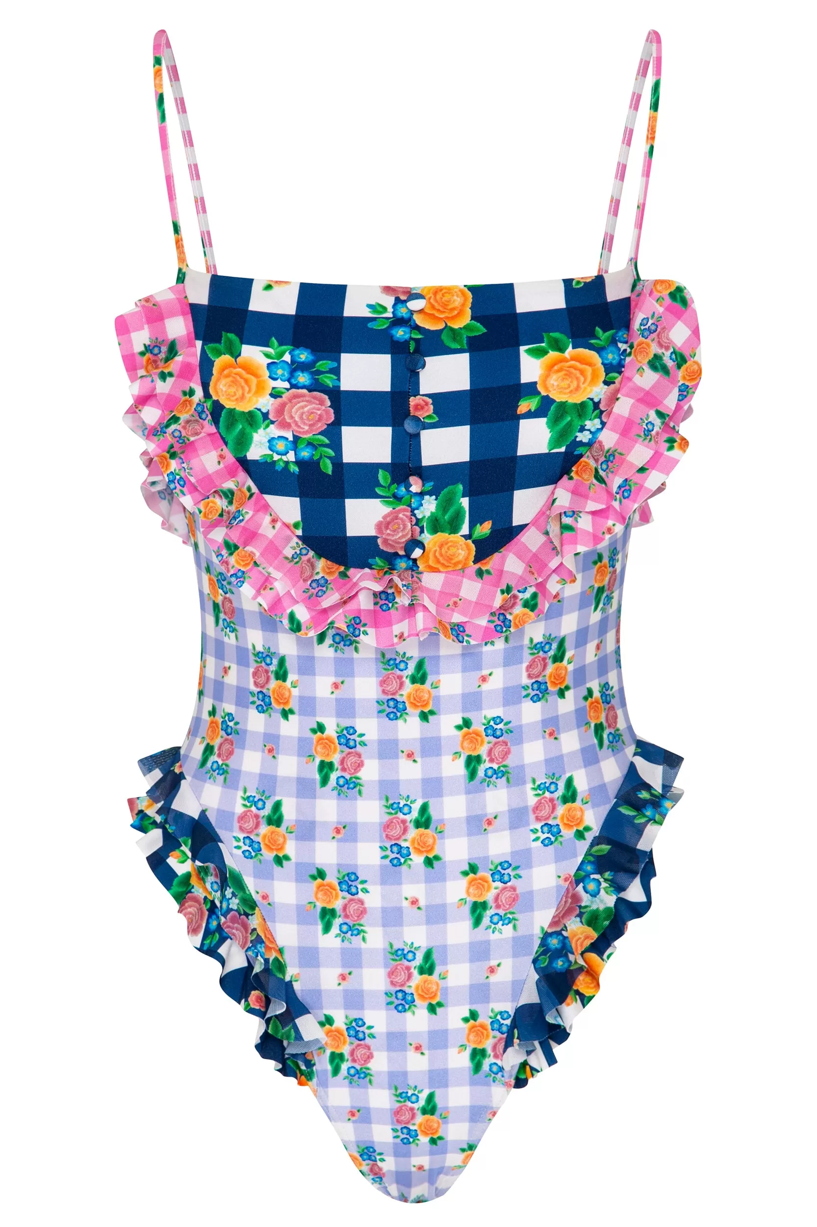 Folk Gingham Button One Piece