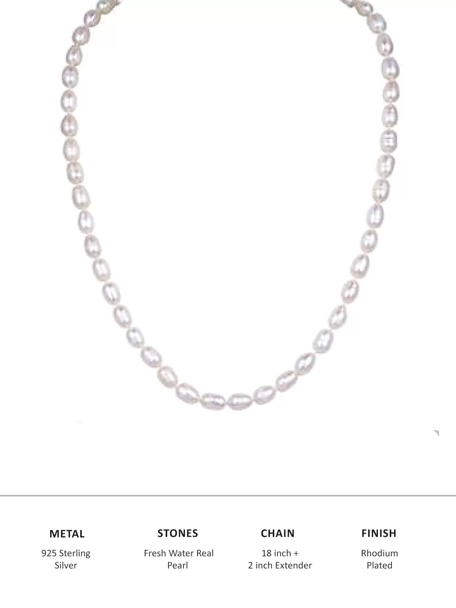 Freshwater Rice Pearl 18 Inches Silver Necklace