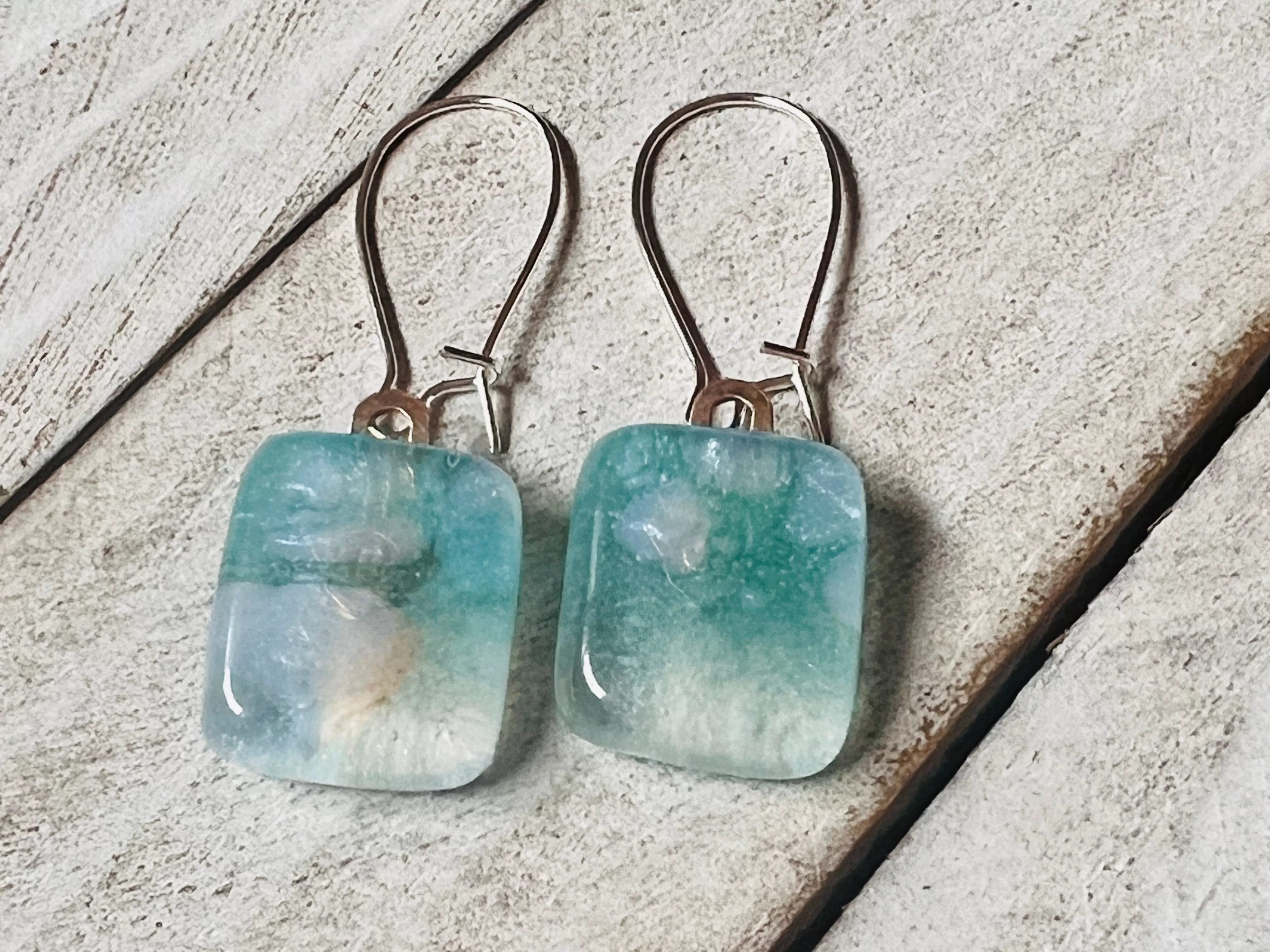 Fused Glass Earrings~Pretty as a Peacock