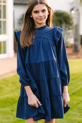 Girls: All About You Navy Blue L/S Ruffled Dress