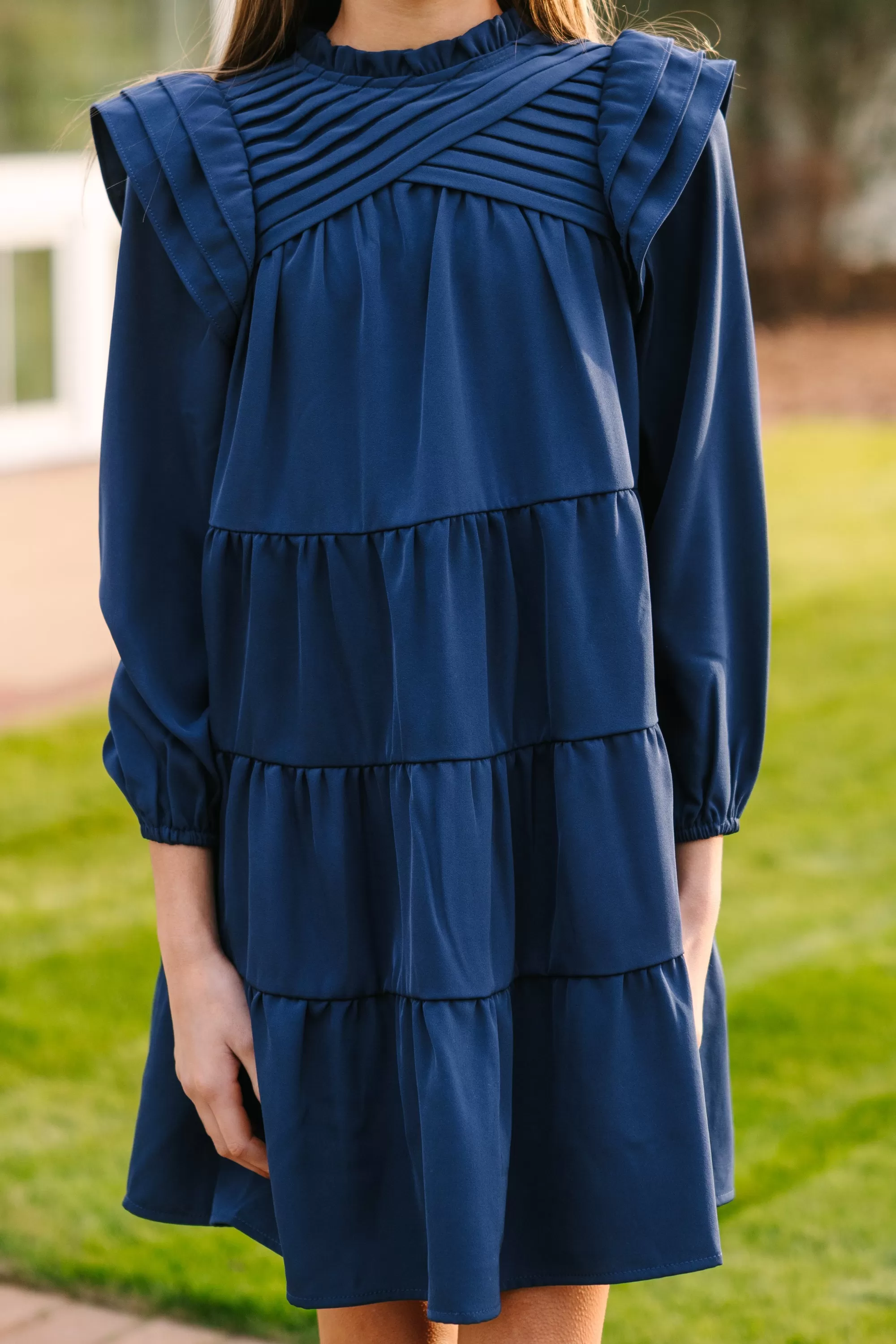 Girls: All About You Navy Blue L/S Ruffled Dress