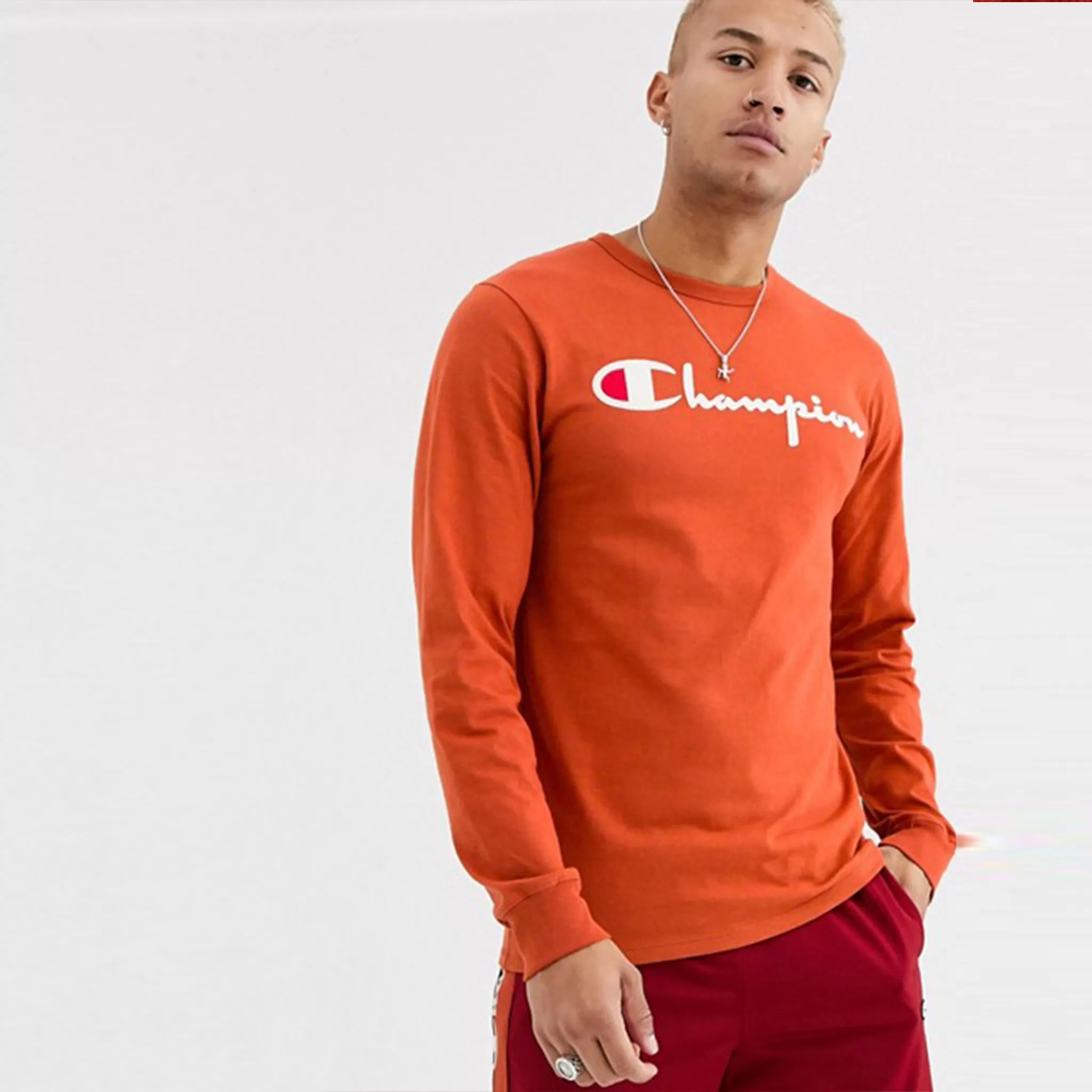 Heritage Flock Script Logo LS Tee (Burnt Orange)