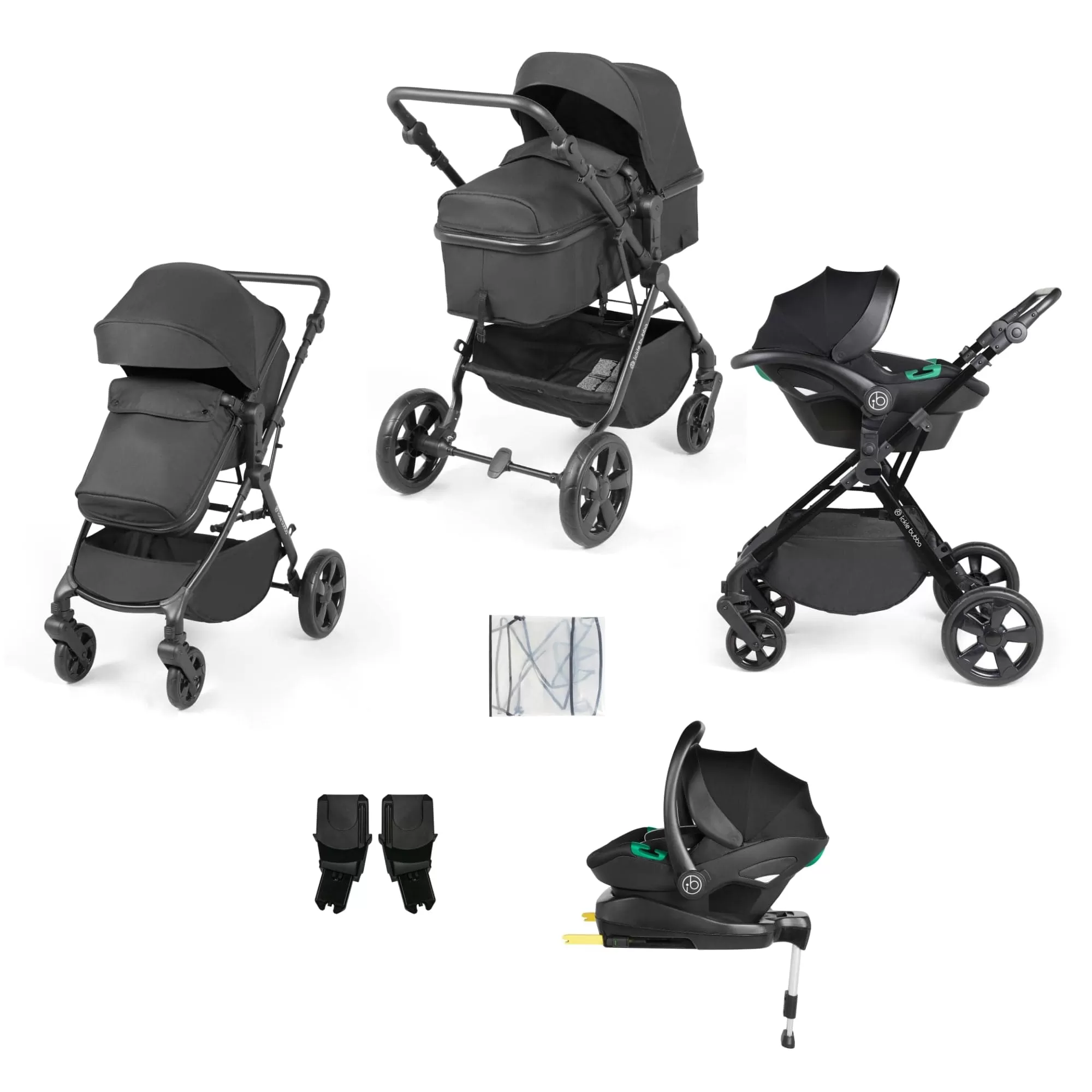 Ickle Bubba Comet I-Size Travel System With Stratus Car Seat & Isofix Base - Black / Black / Black