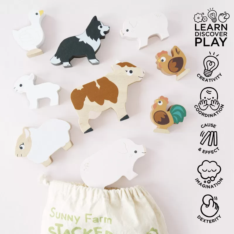 Le Toy Van Petilou Farm Stacking Animals & Bag