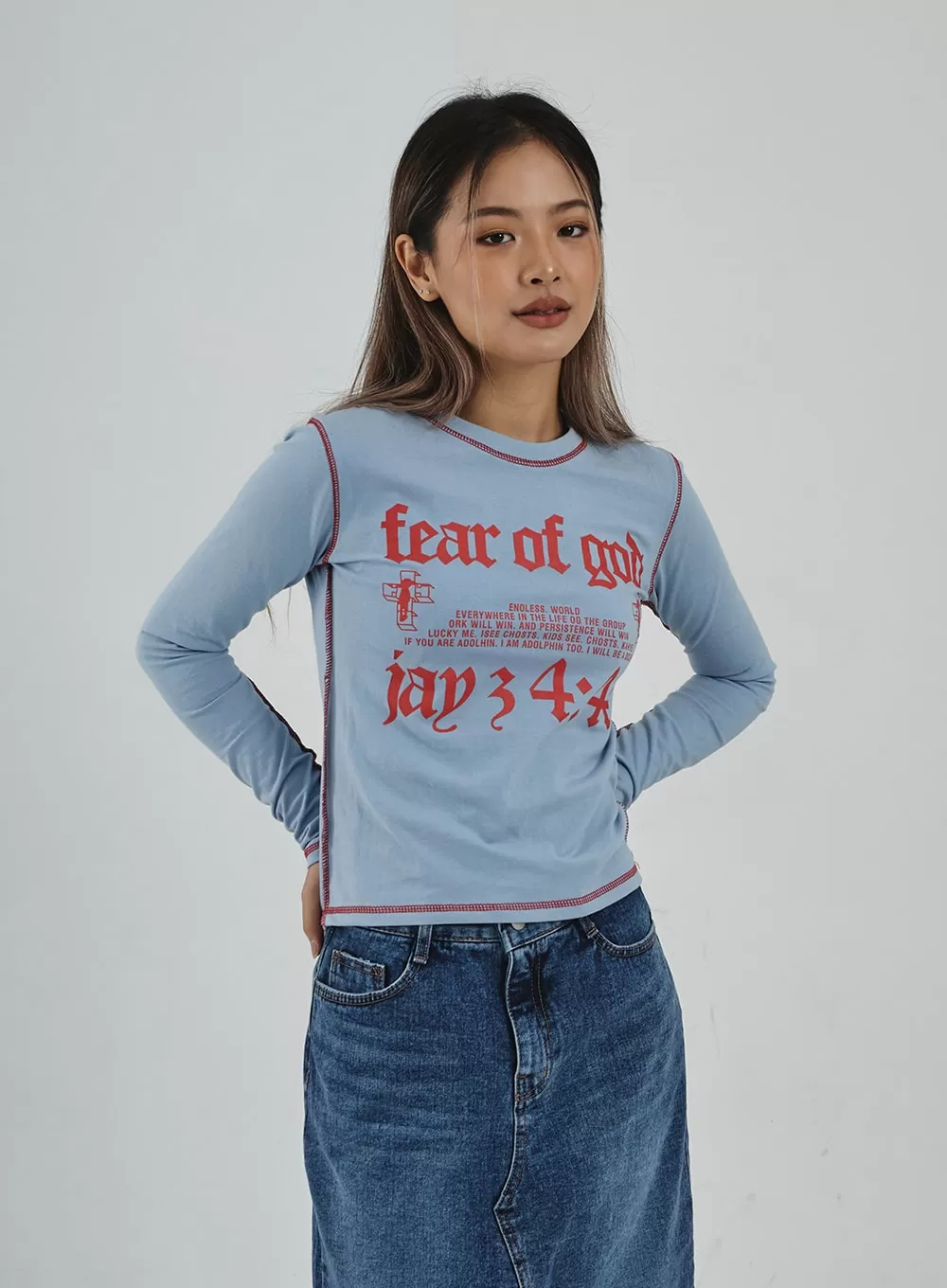 Lettering Print Long Sleeve Top CN29