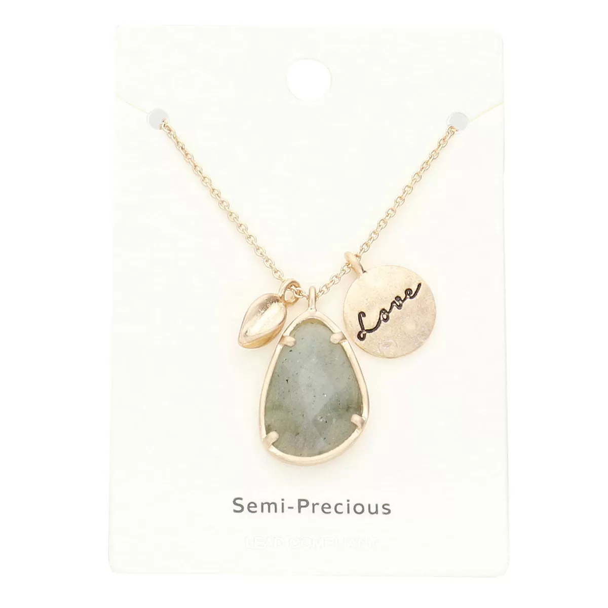 Love Metal Disc Irregular Teardrop Semi Precious Necklace