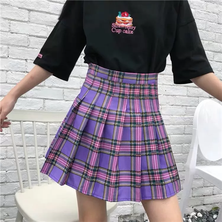 [M-4XL] ELASTICATED HIGH WAIST PLAID SKIRT BY61016