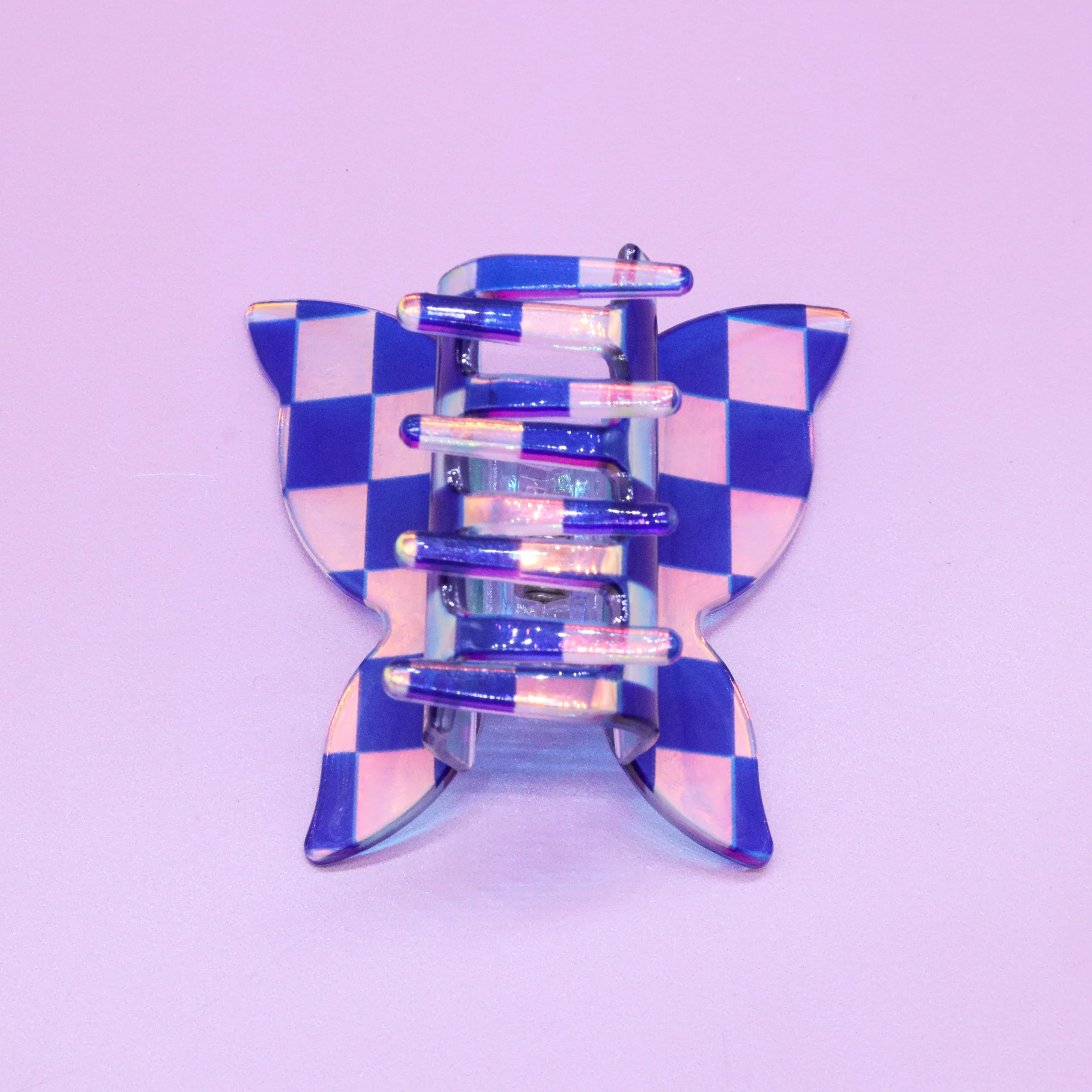 Medium Iridescent Checkered Butterfly Hair Claw Clip