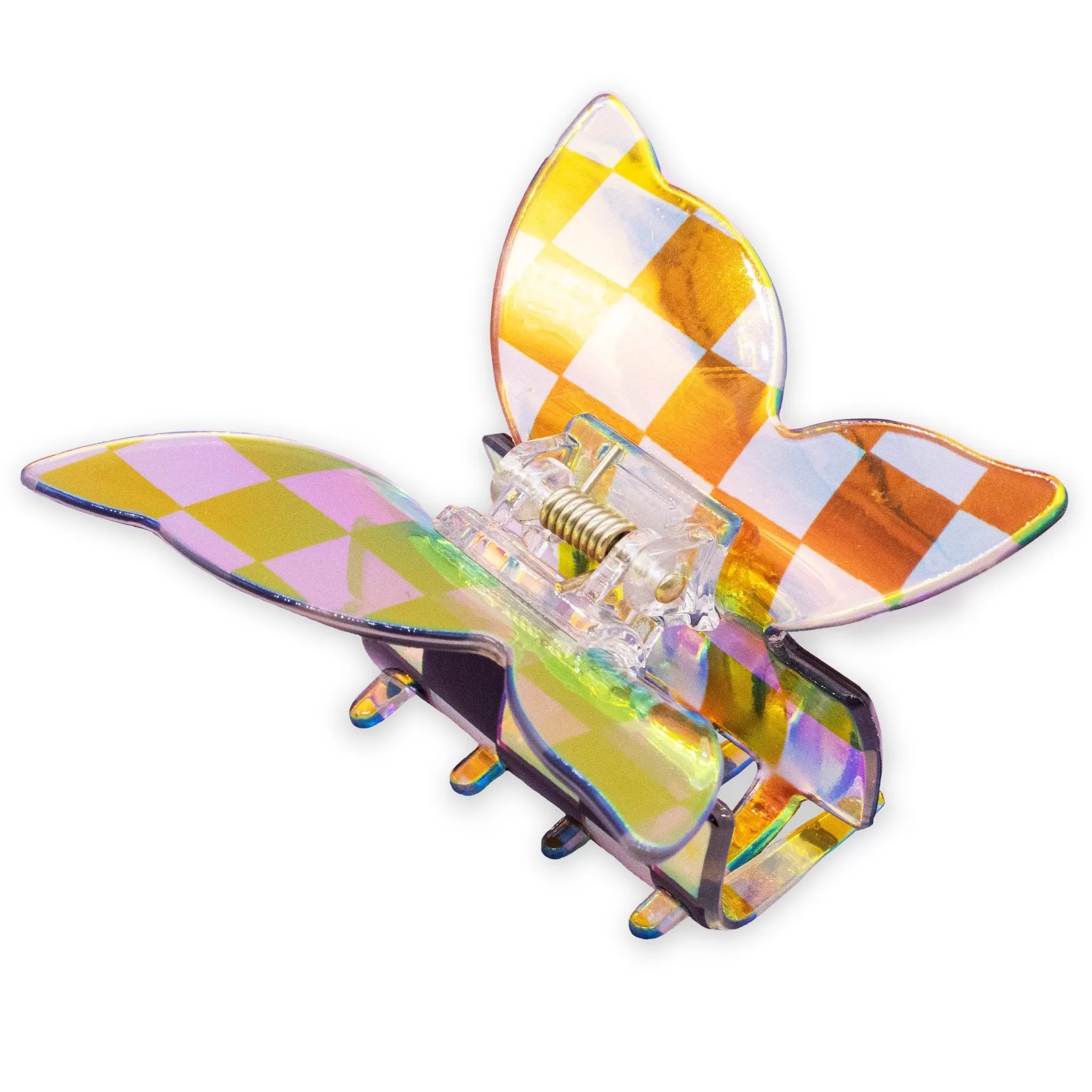 Medium Iridescent Checkered Butterfly Hair Claw Clip