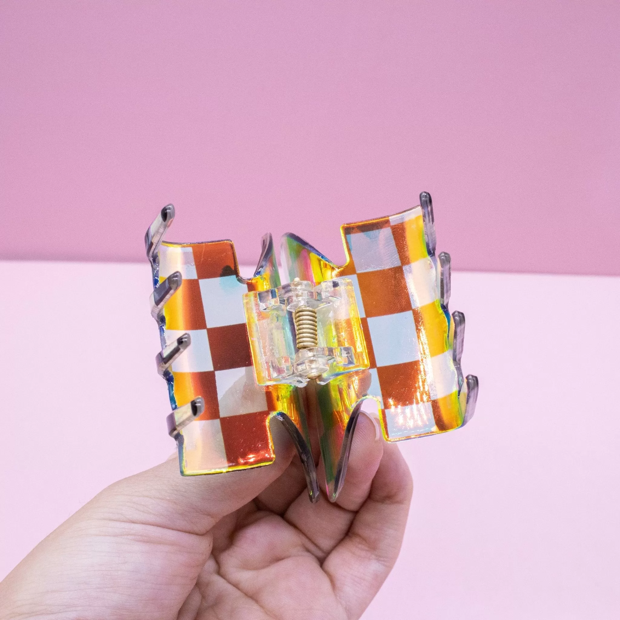 Medium Iridescent Checkered Butterfly Hair Claw Clip