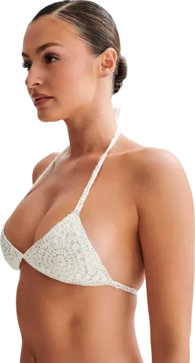 Meshki Cream Verity Embellished Knit Bikini Top - Buttercream UK 8