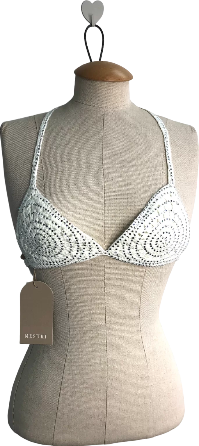 Meshki Cream Verity Embellished Knit Bikini Top - Buttercream UK 8