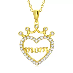 Necklace For Mom 925 Sterling Silver  Gold Plated Mother Pendant Necklace Love Heart Necklace For Women Mothers Day Gifts For Mom