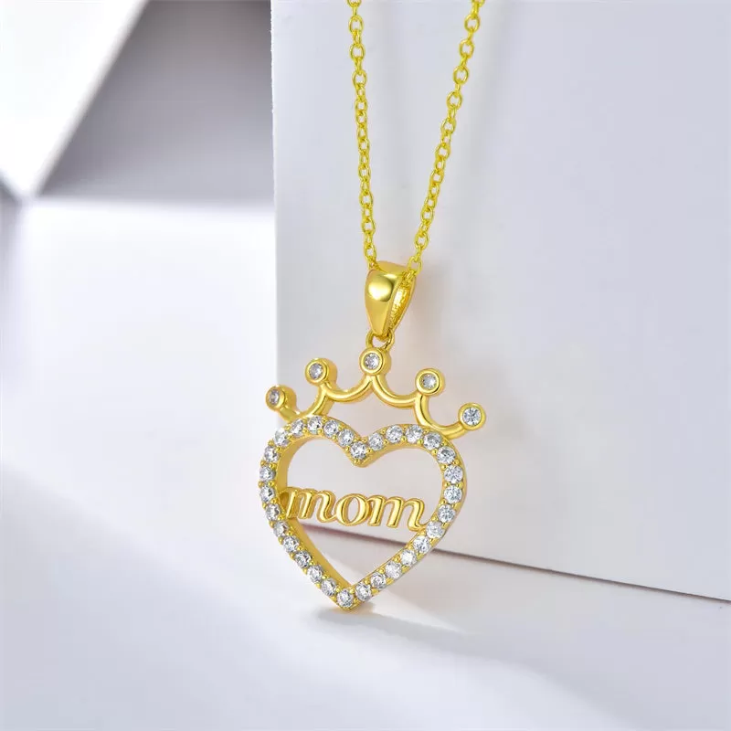 Necklace For Mom 925 Sterling Silver  Gold Plated Mother Pendant Necklace Love Heart Necklace For Women Mothers Day Gifts For Mom