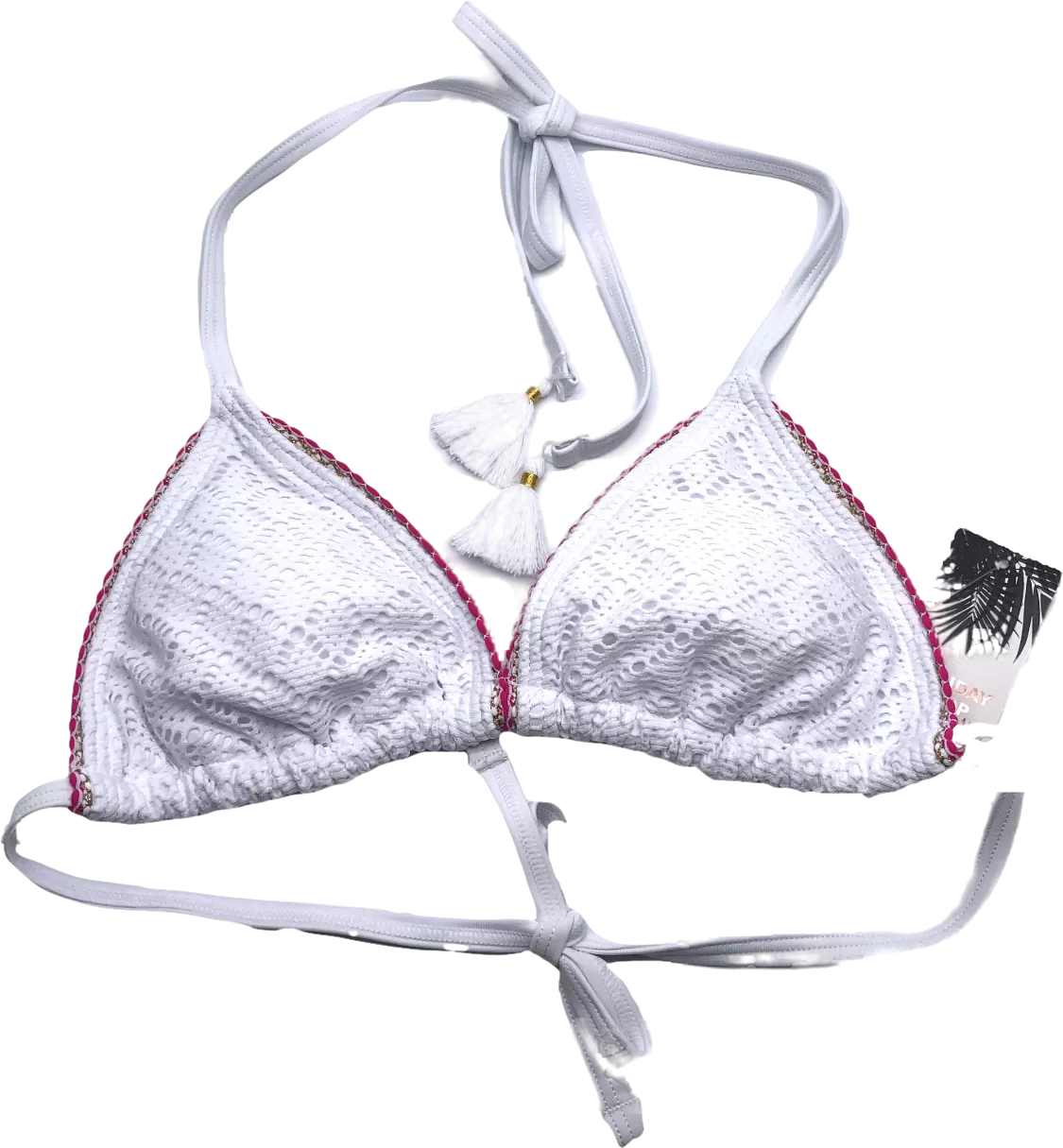 New Look White Crochet Triangle Bikini Top UK 6