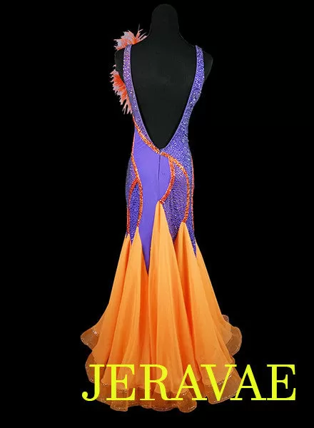 Orange and Purple American Smooth Dress With Feathers accent and Swarovski Stones SMO042 sz Large