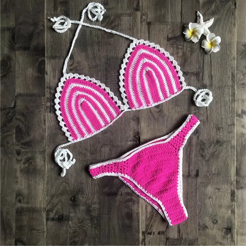 Paradise Perfection Häkel-Triangel-Bikini-Set in Rosa