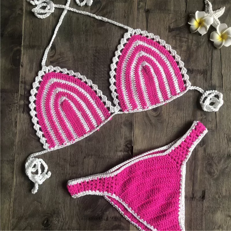 Paradise Perfection Häkel-Triangel-Bikini-Set in Rosa