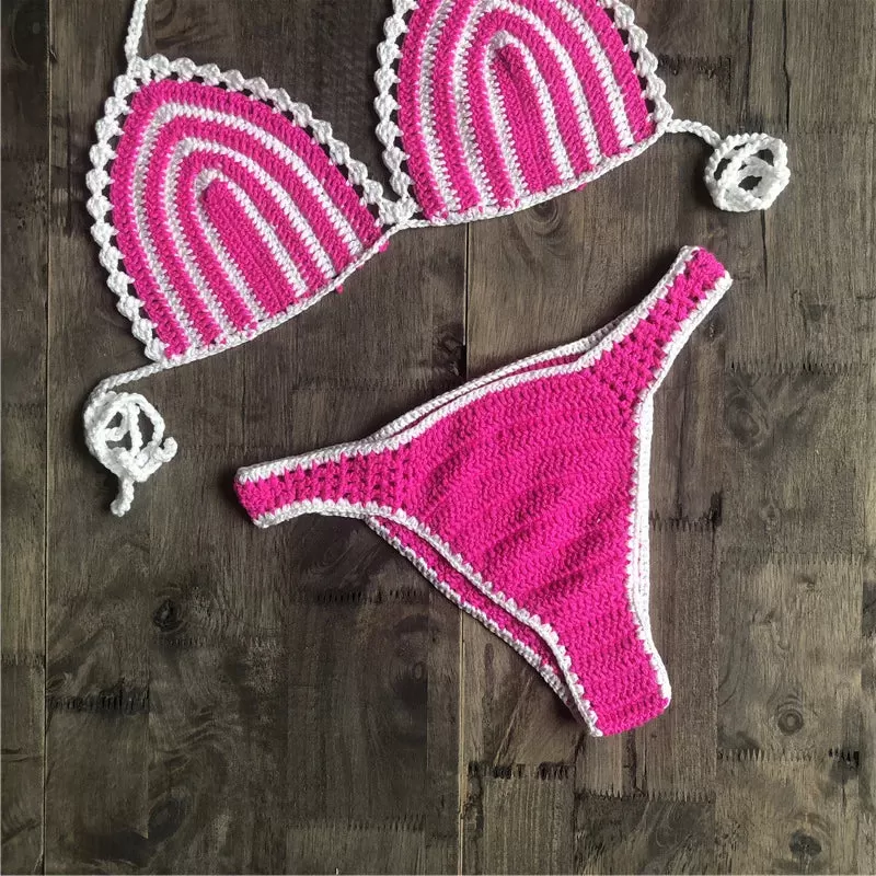 Paradise Perfection Häkel-Triangel-Bikini-Set in Rosa