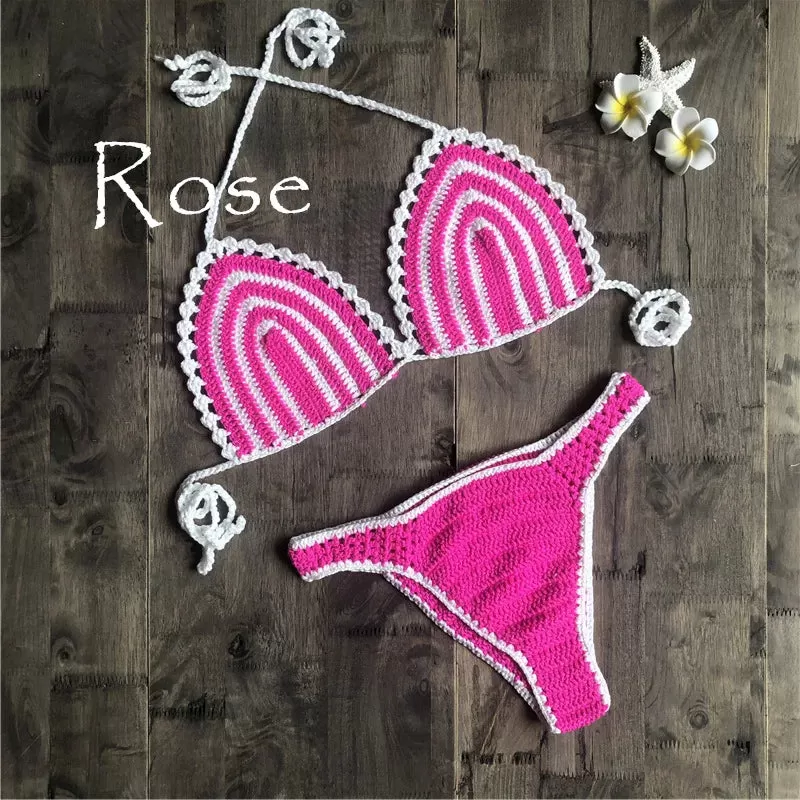 Paradise Perfection Häkel-Triangel-Bikini-Set in Rosa