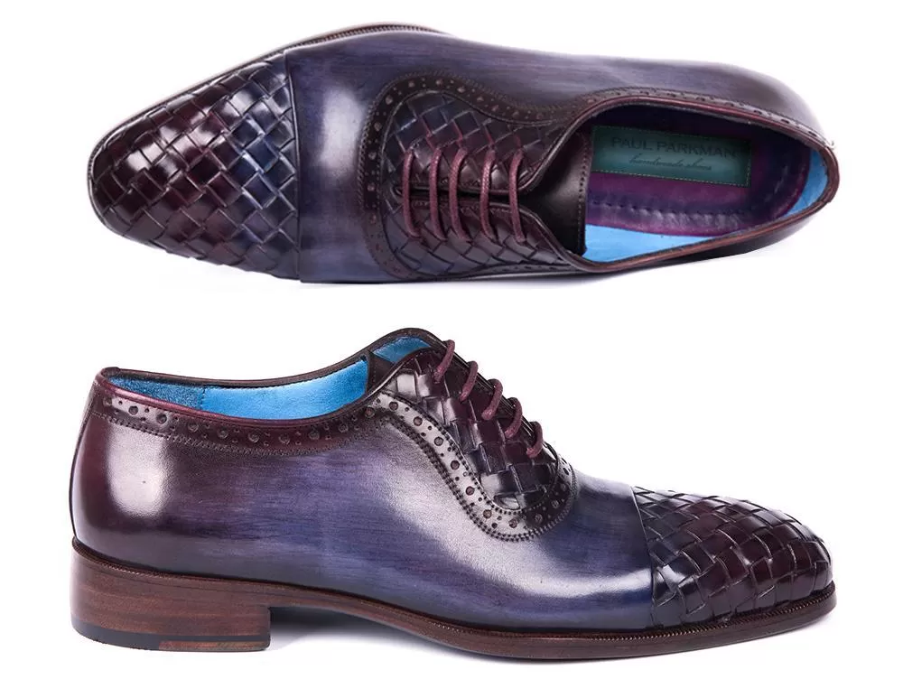 Paul Parkman Woven Leather Captoe Oxfords Navy & Purple (ID#49851-NAVY)