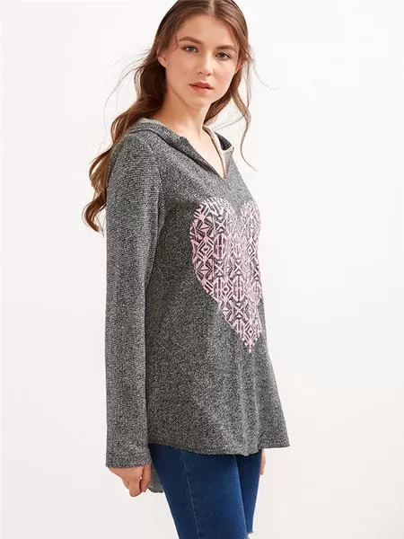 Pink Heart Printed Hooded Sweatshirt