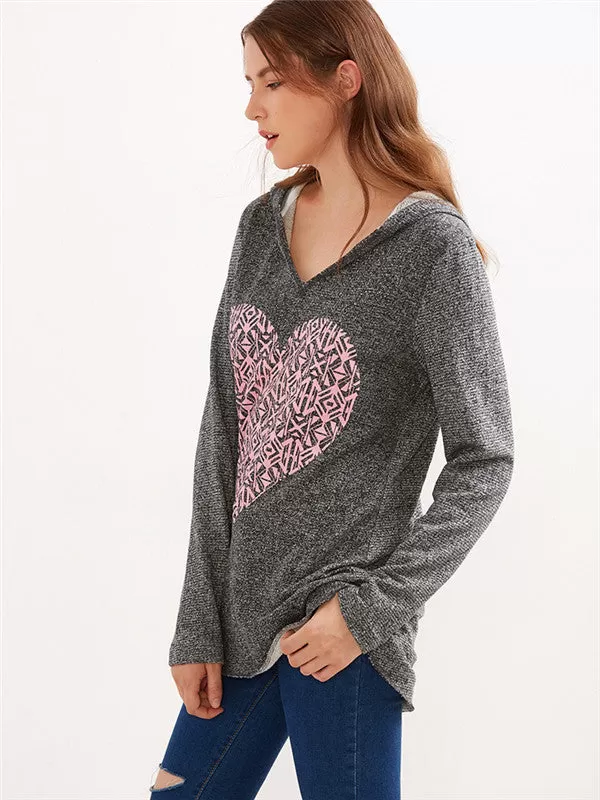 Pink Heart Printed Hooded Sweatshirt