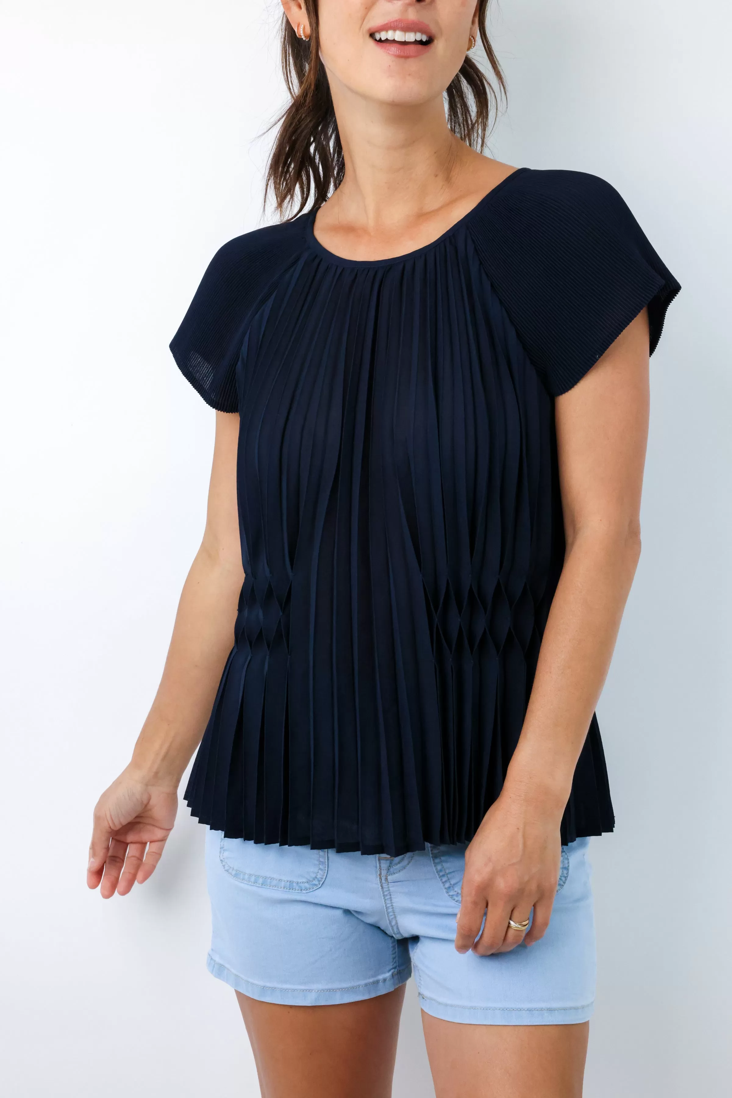 Pleated Cap Sleeve Top