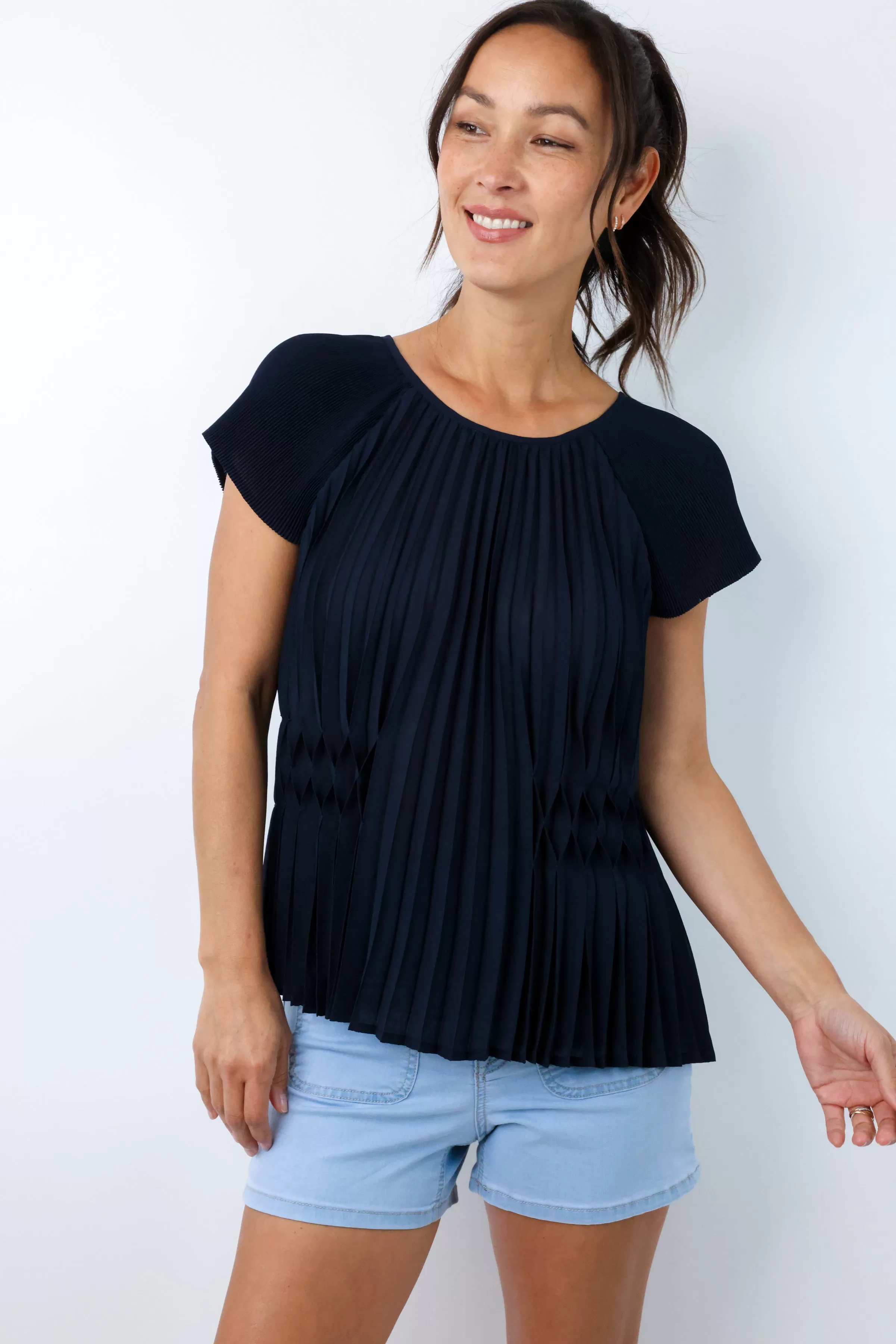 Pleated Cap Sleeve Top