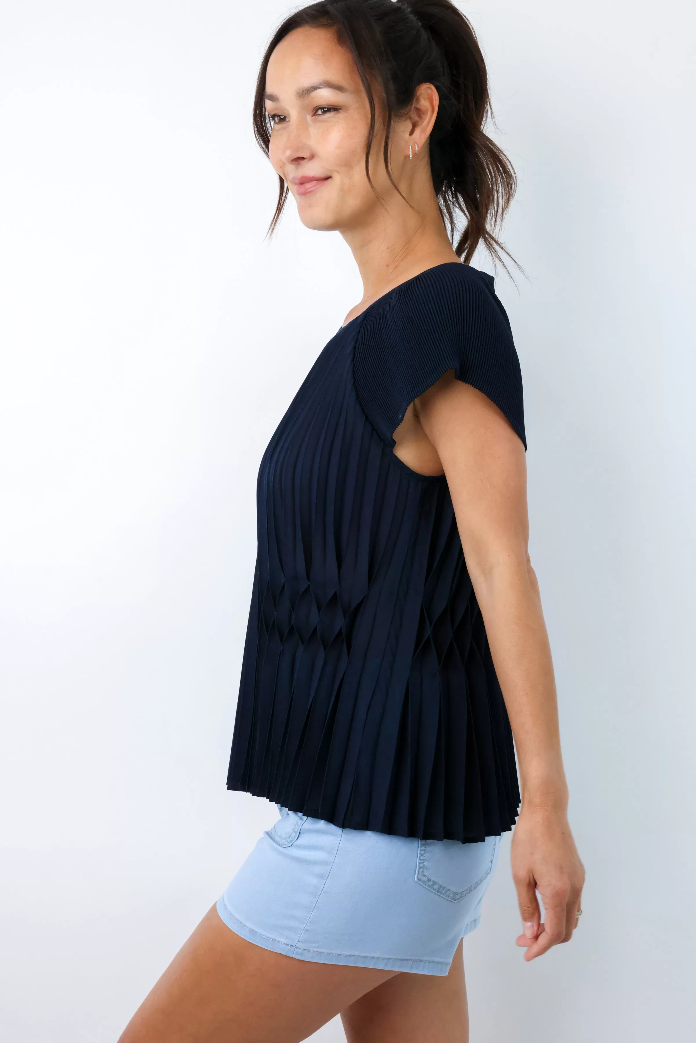 Pleated Cap Sleeve Top