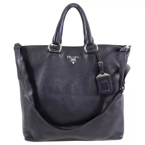 Prada Dark Purple Daino Leather Two-Way Tote Bag