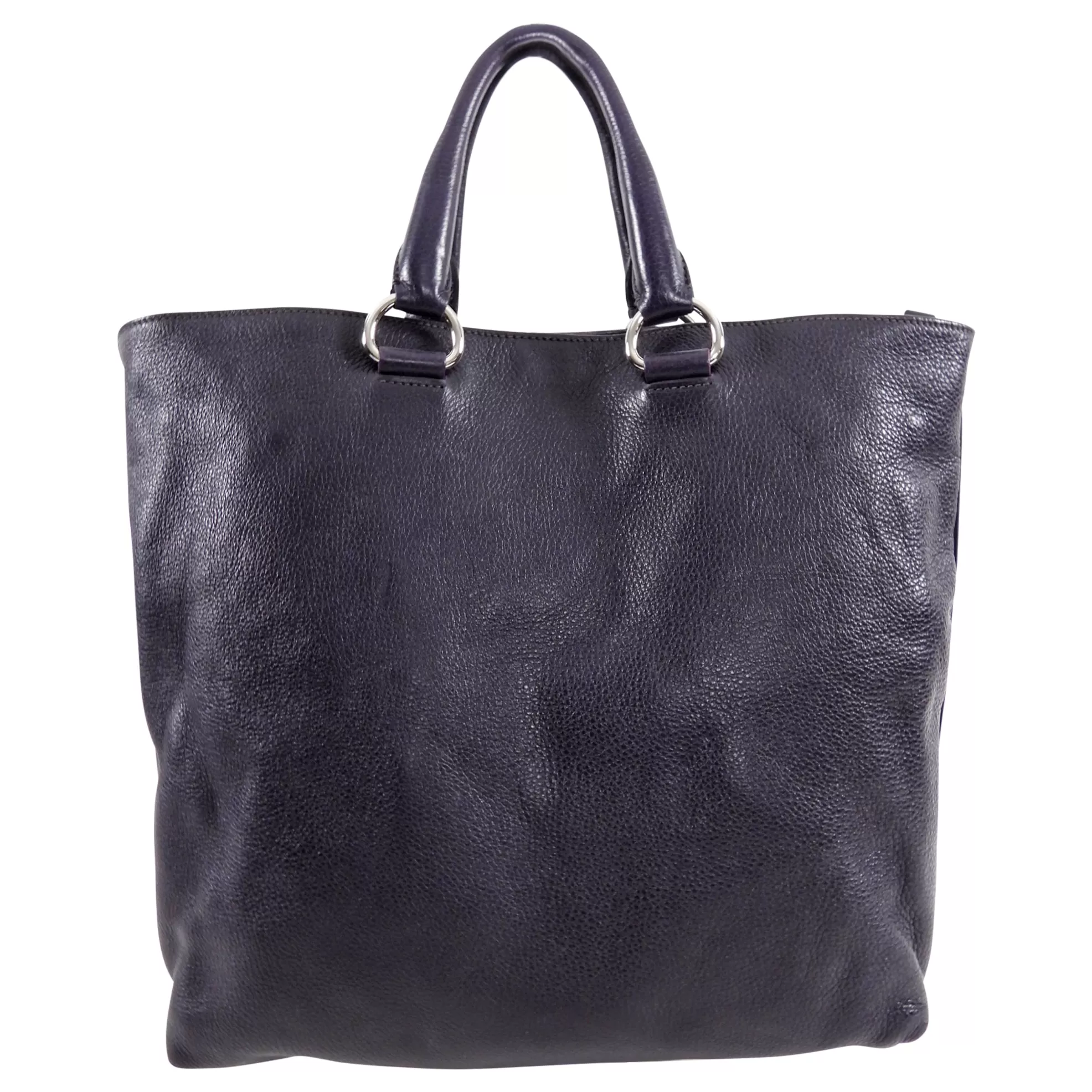 Prada Dark Purple Daino Leather Two-Way Tote Bag