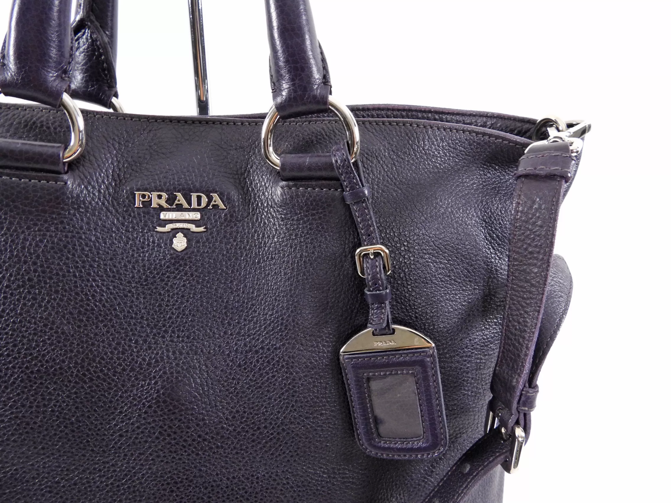 Prada Dark Purple Daino Leather Two-Way Tote Bag