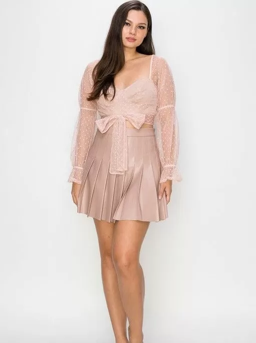 PU Stitched Pleated Skirt - Dusty Pink