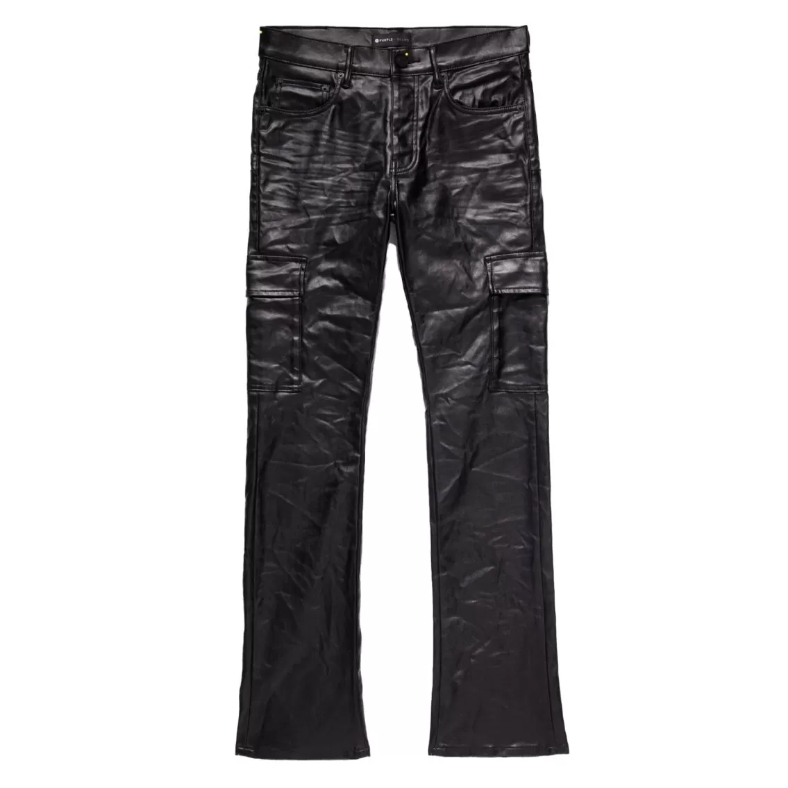 Purple Brand Patent Film Cargo Flare Pants