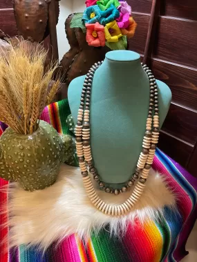 Rio Grande Long turquoise disk necklace   White/Silver