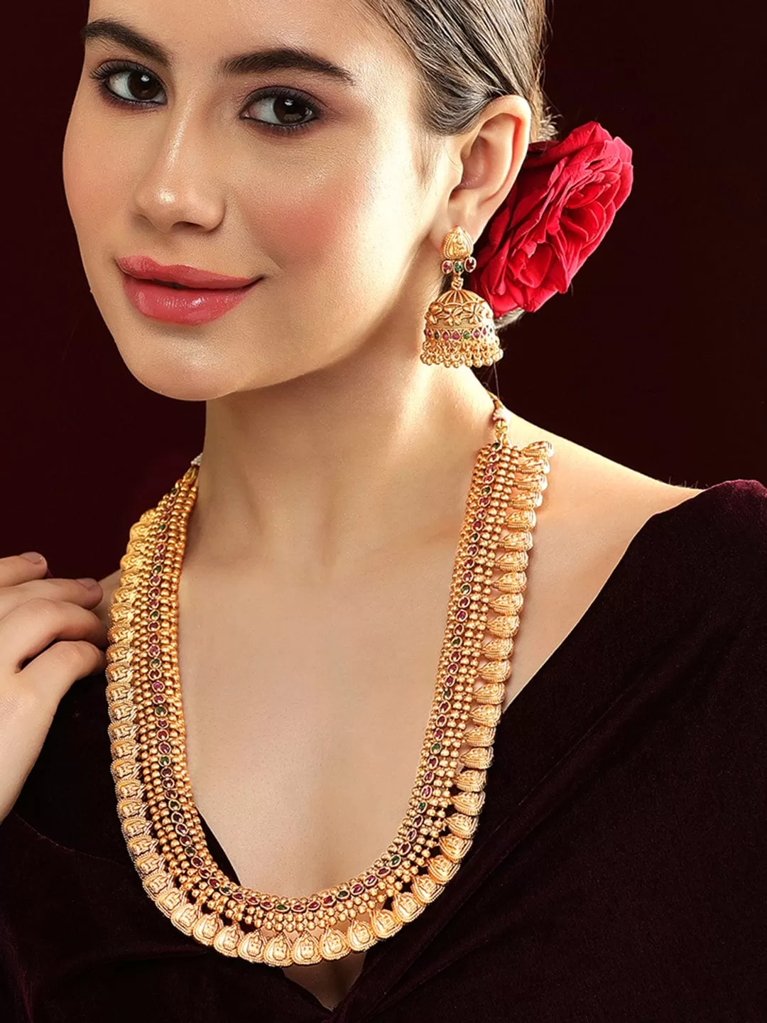 Rubans Divine Gold-Plated Temple Necklace Set