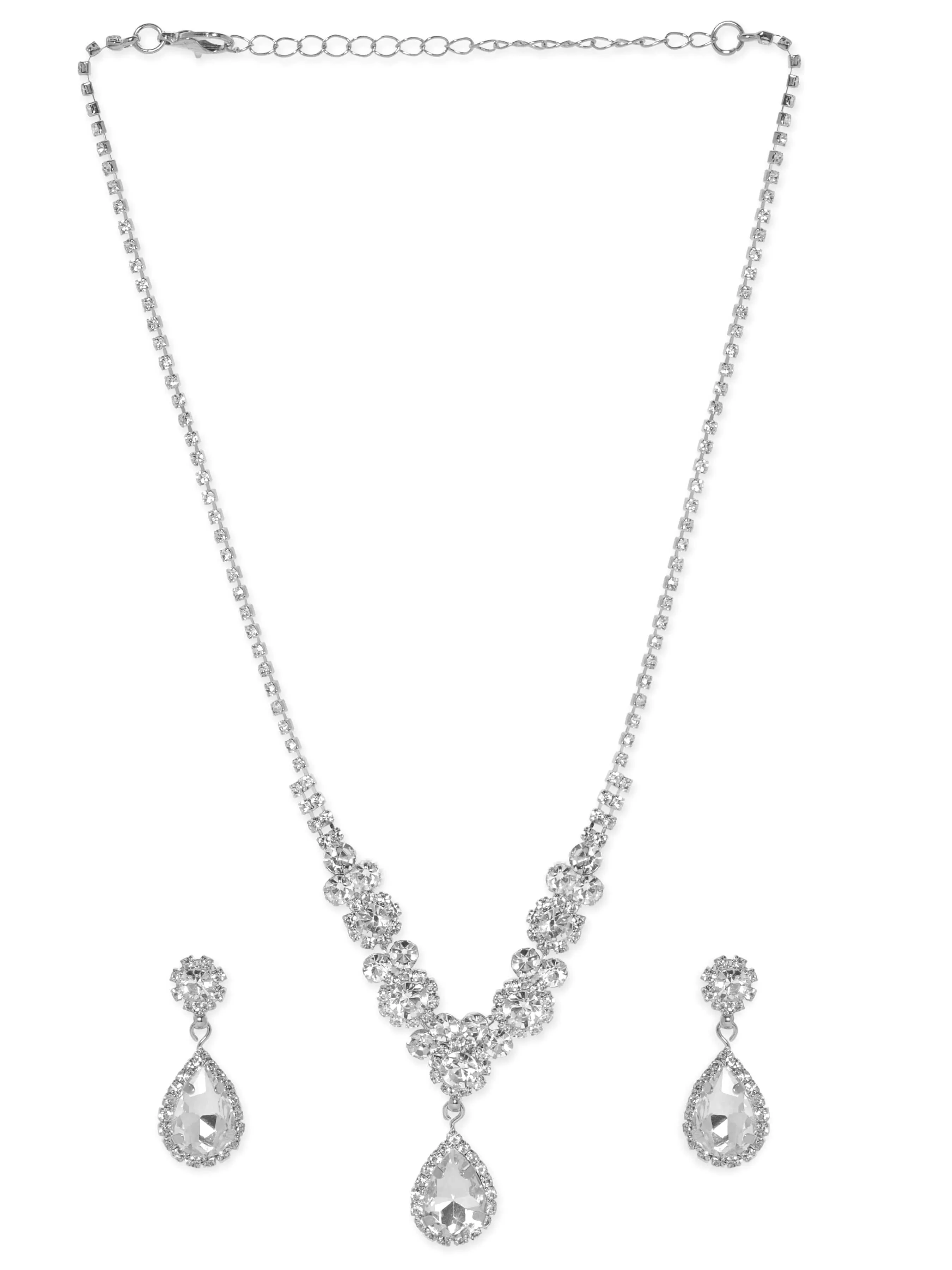 Rubans Rhodium-plated Crystal-studded Jewellery Set