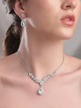 Rubans Rhodium-plated Crystal-studded Jewellery Set