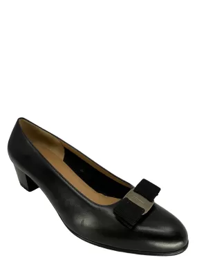 Salvatore Ferragamo Black Leather With Bow Tie Pumps Size 9.5