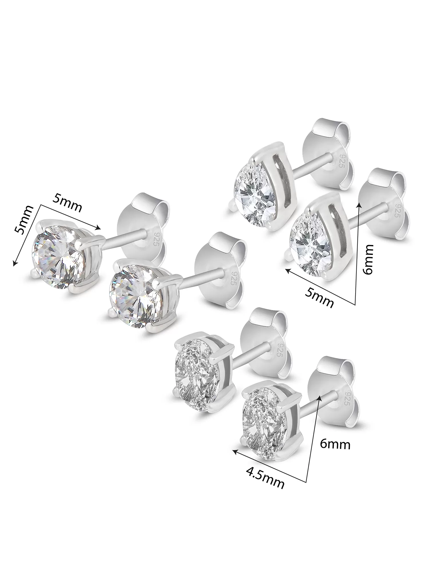 Set Of 3 American Diamond Solitaire Studs Earrings For Women