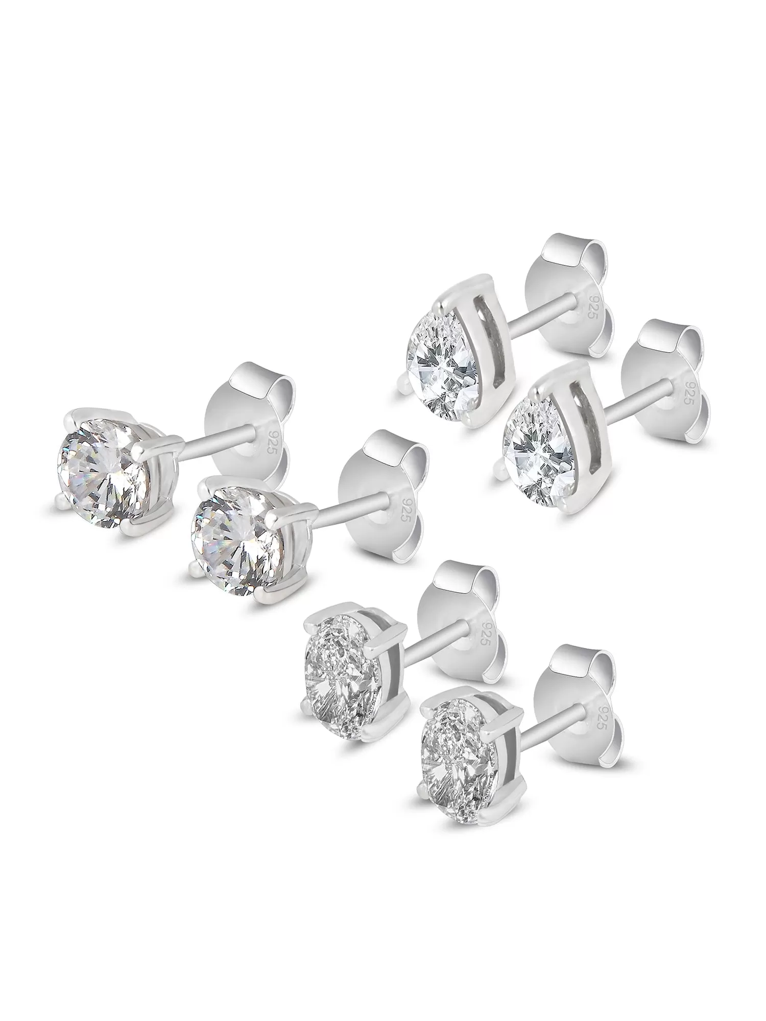 Set Of 3 American Diamond Solitaire Studs Earrings For Women