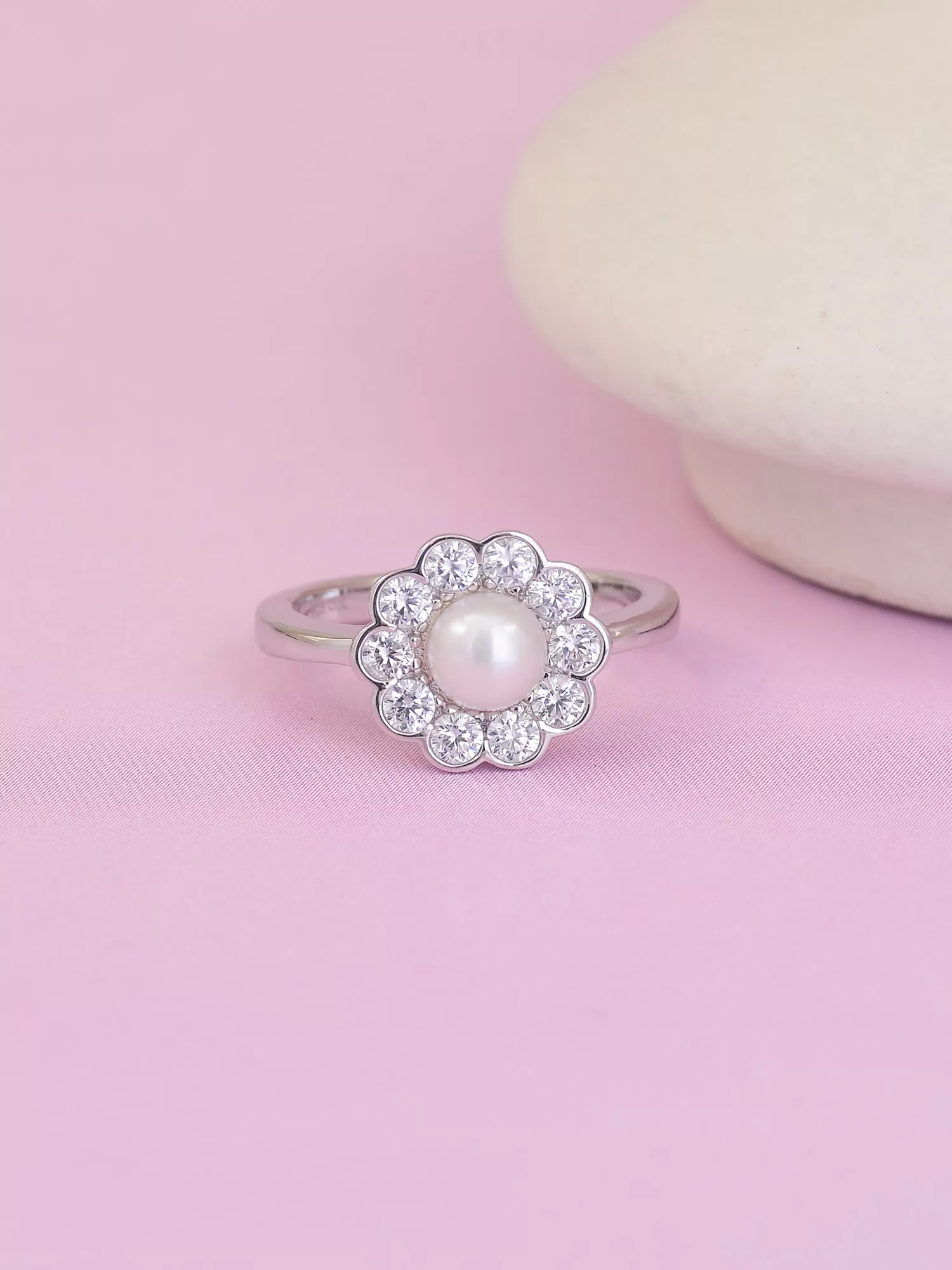 Silver Pearl Flower Ring