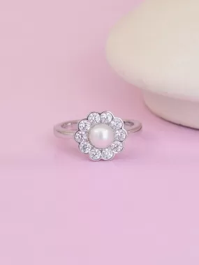 Silver Pearl Flower Ring