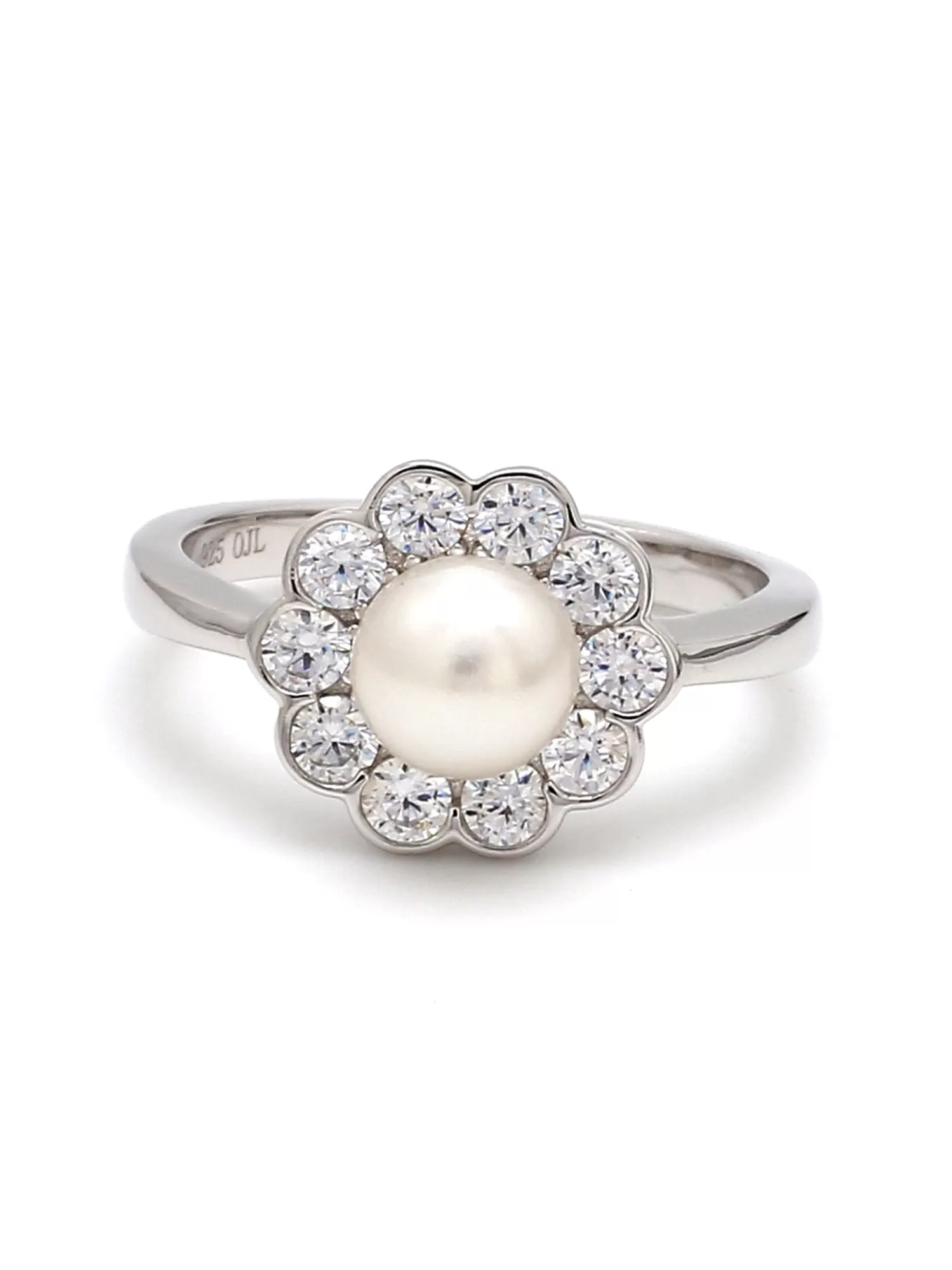 Silver Pearl Flower Ring