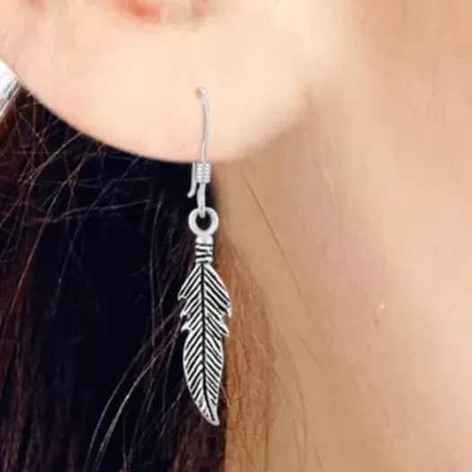 Spirit-Free Bohemian Feather Sterling Silver Dangle Earrings